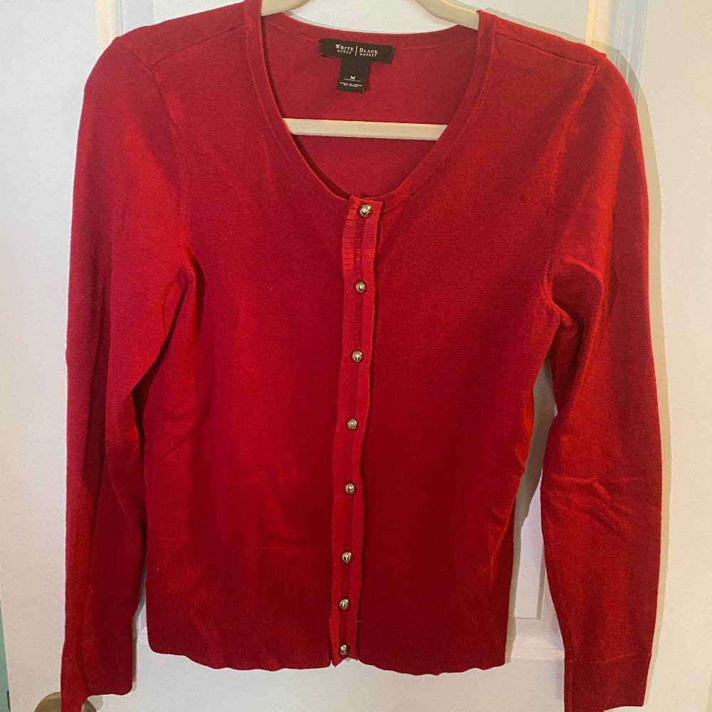 White House Black Market Cherry Red Medium M Long-sleeve Cardigan w Snap Buttons